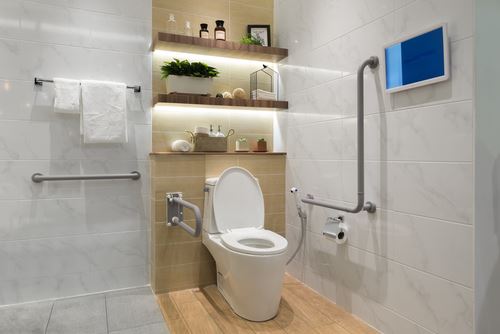 Accessible bathroom with grab bars