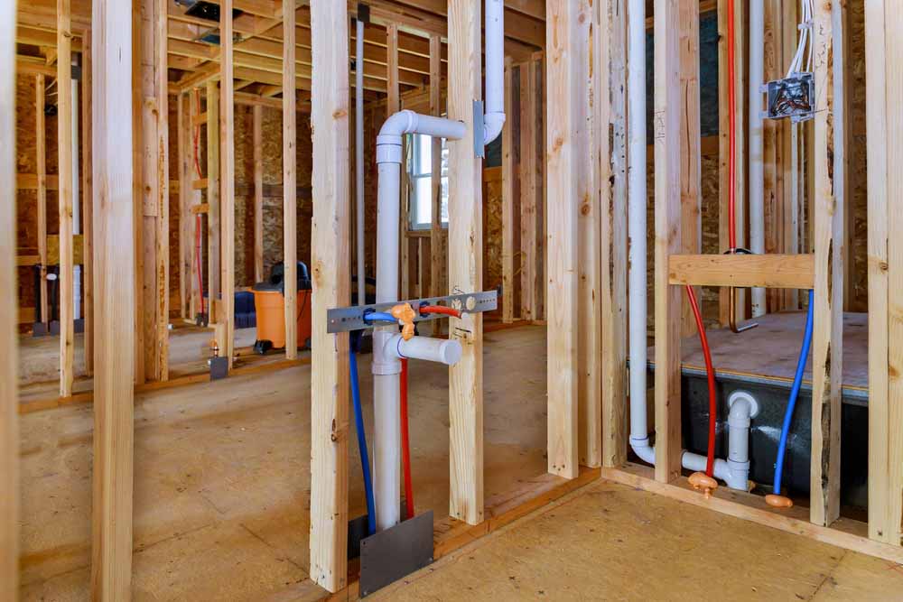 house interior with protective plumbing covering